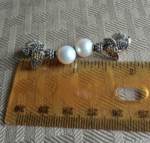LAGOS 2-Tone Caviar Drop Pearl Post Earring-925 & 18K-EC/Lk Nu - Picture 9 of 10