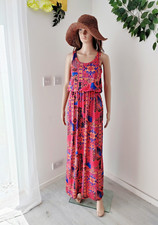 Size S QED LONDON red multicoloured everyday elastic waist long maxi dress 1110
