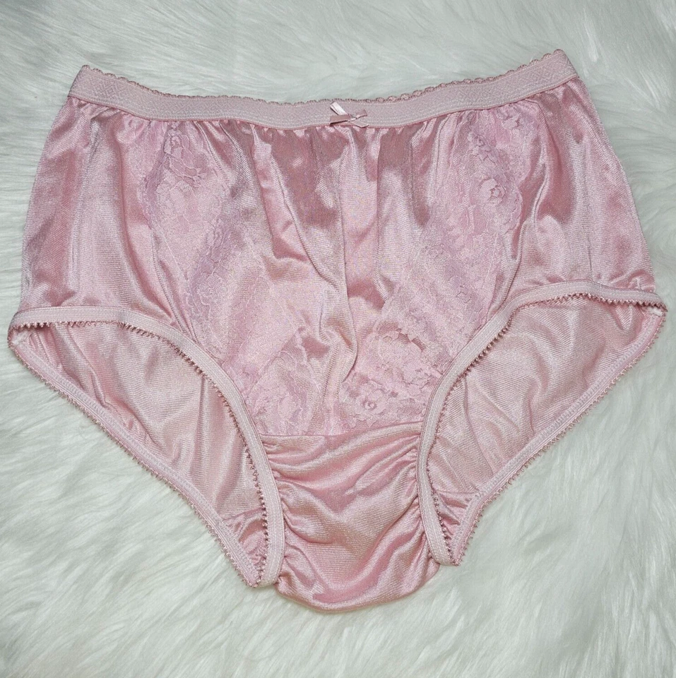 VTG Silky Nylon Panty Taffy Pink Sissy Lace Granny Brief Size 8/XL Hip 40-44" - Image 2 of 4