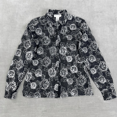 Vintage Rena Rowan Blouse Women s 6 Black White Silk Sheer Y2K Romatic Whimsey