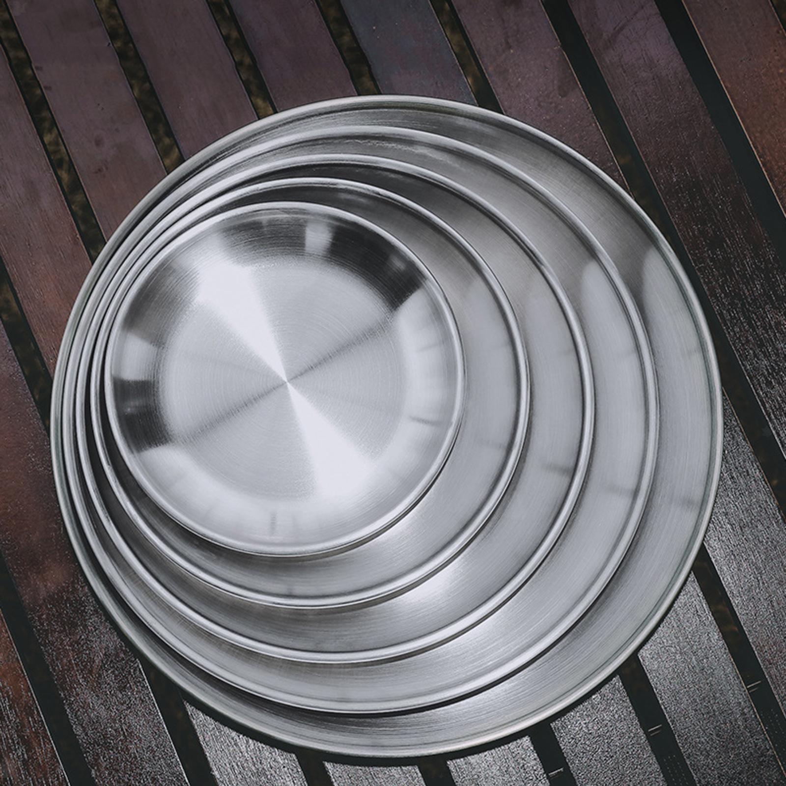 5x Stainless Steel Plates Set Metal Round Dish Food Container for eBay