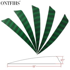 ONTFIHS 50PCS 5" RW/LW Shield Cut Striped Green Arrow Archery Fletches Feathers
