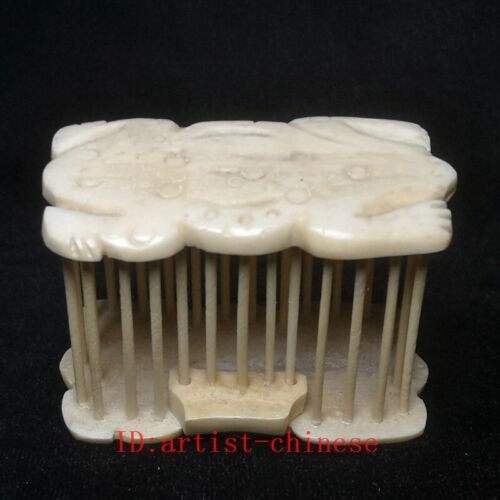 L 7 CM Chinese Hand Carved finance Jin Chan Statue Cricket Cage Decoration Gift - Afbeelding 1 van 10