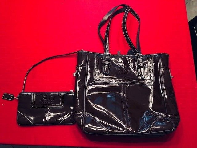 COACH Patent Leather Gallery Tote Shoulder Bag Book Handbag #11520v  with wallet