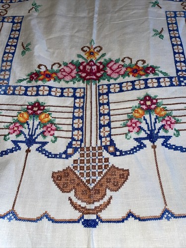 Vintage Rose -Floral Embroidered Cross Stitch Tablecloth With Napkins 78x57 (33 - Picture 3 of 18