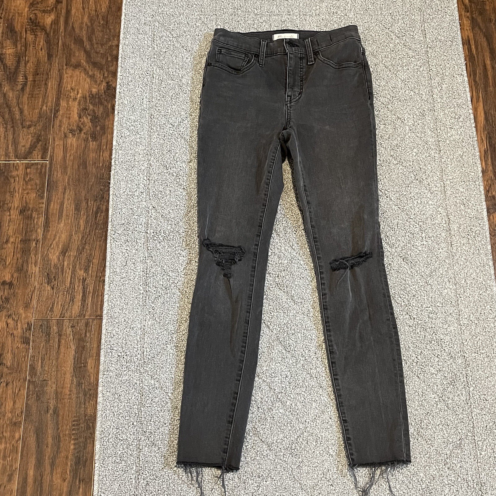 Madewell Womens Black Distressed Skinny Jeans Size 26 Mid Rise 9 Inch
