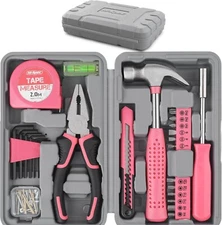 25 Piece Pink Home Tool Kit for Women DIY Tool Set Household Mini Tool Box