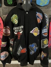 Vintage Jeff Hamilton NBA Logo Patch Wool Jacket 5XL Bulls Spurs Lakers Coat