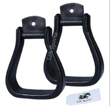 Horse Western Stirrups Leather Covered Saddle Original Cowhide Black 5" Wide New