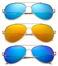 3 Pack Metal Frame Arm Piolet Fashion Sunglasses for Men for Women, Flash Lens