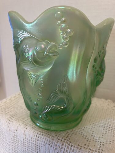 Fenton 2000 Collezione Museo Atlantide Vaso Topazio Opalescet Verde Iridizzato - Foto 2 di 7