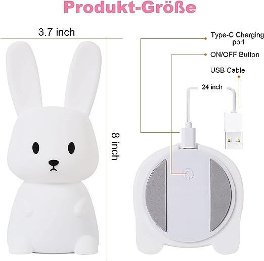 Veilleuse bébé lapin LED cadeau de naissance original fille et garçon