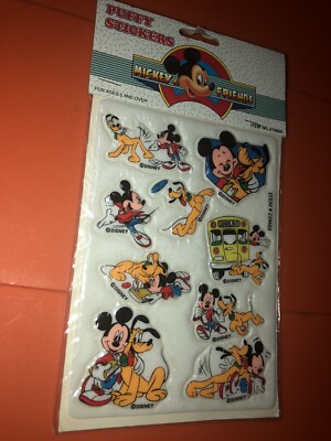VTG Walt Disney Mickey & Friends Mouse & Pluto Puffy Sticker Sheet MIP 1980s/90s