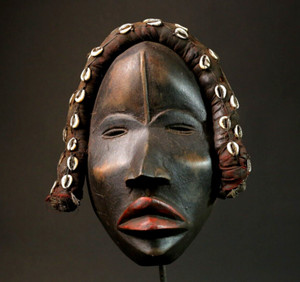 African Tribal Mask with Cowrie Shells – Hand Carved Wooden Wall Art-G2799