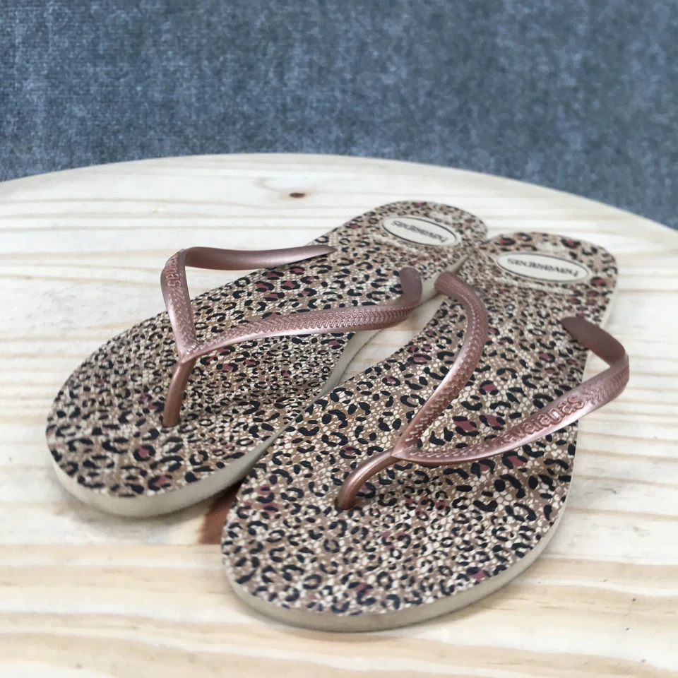 Havaianas 凉鞋女式 11 - 12 修身动物拖鞋栗色脚趾柱平底鞋 — 第 3/4 张图片