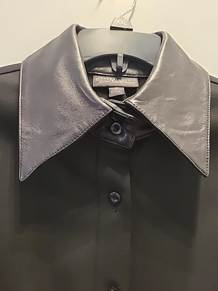 CLASSIQUES ENTIER Vintage Leather Collar And Sleeves Women’s Shirt Size 8 - Image 4 of 4