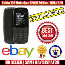 Nokia 105 Unlocked (2019 Edition) DUAL SIM Mobile Phone Black-2 FREE SIM CARDS