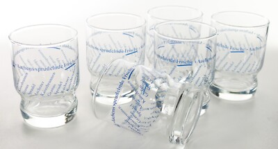 6 x Aachen Imperial Fountain Water Glass Blue Writing Soft Drink 3263