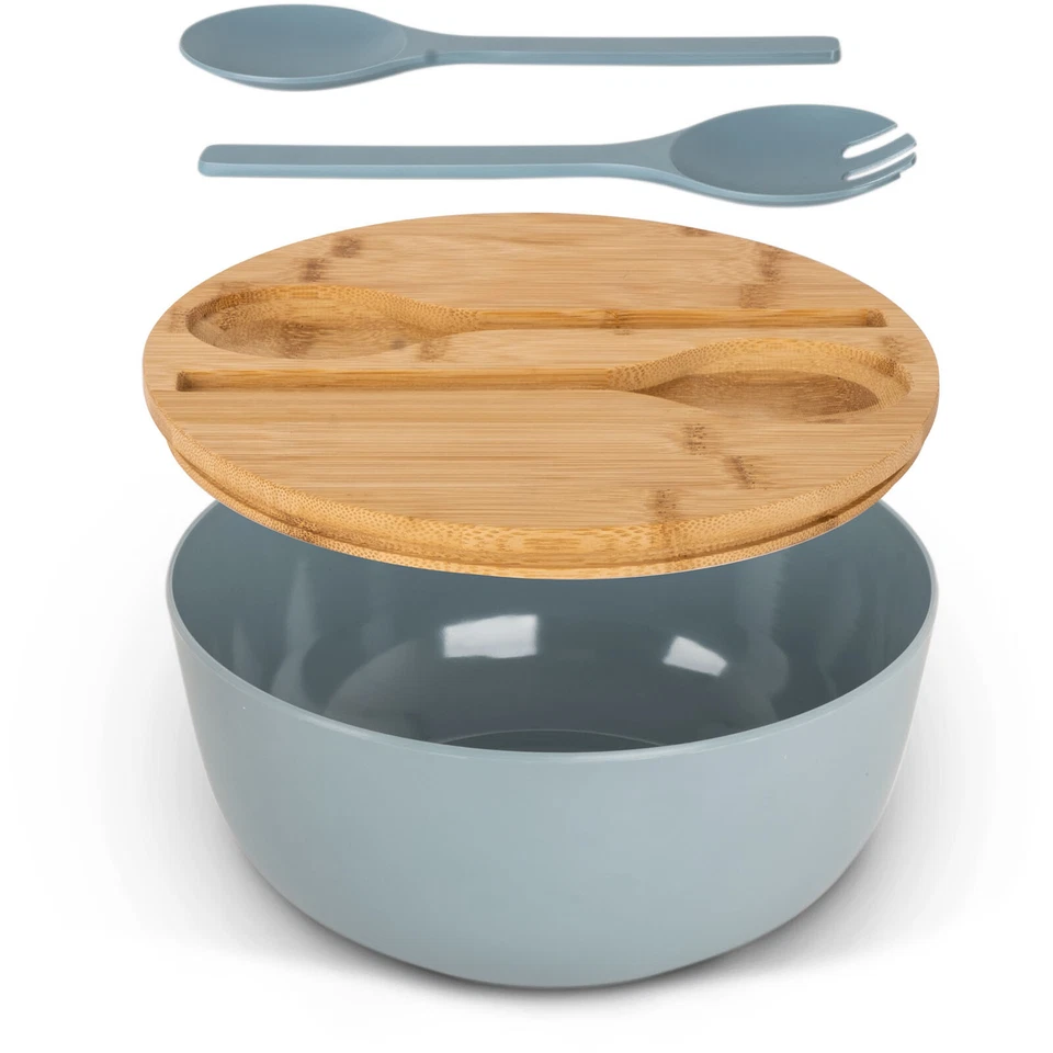 BRUNNER Camping Salatschüssel Greenkick Brett Salat Besteck Melamin Bambus Ø25cm - Bild 4 von 4
