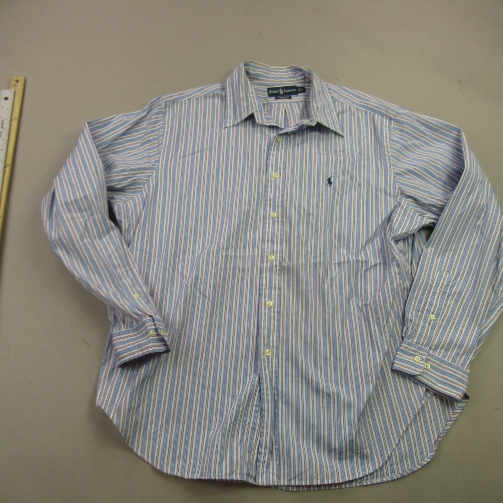 Ralph Lauren Shirt Mens 17.5 Long Sleeve Lightweight Button Front Stripes