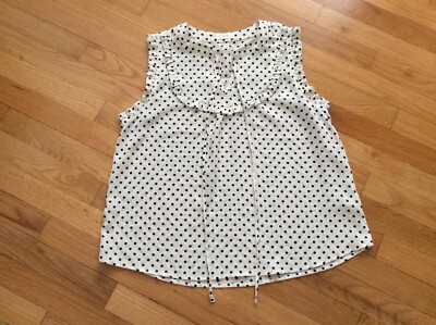 MINE women's size large sleeveless top ivory navy polkadot bib front 19x24 NWOT