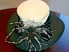 Vtg Toucan Collection Womens Hat Wool Felt Black White Wide Brim Feather Accent