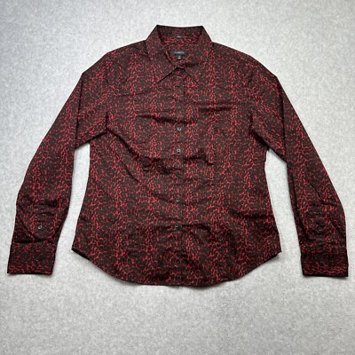 Talbots Top 10 Red Black Cheetah Animal Bold Statement Stretch Work to Weekend