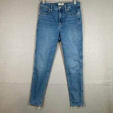 Madewell 10 High Rise Skinny Jeans Medium Wash Distressed Raw Hem Size 29
