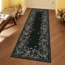 Boho Floral 2x6 Black Bathroom Runner Rugs Non Skid Washable, Rug Runners for...