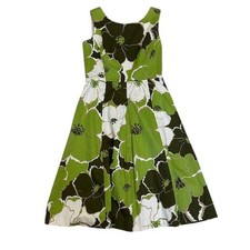 Talbots Floral Fit & Flare Dress Sleeveless Green White Brown Flowers Sz 6