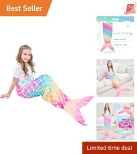 Mermaid Tail Blanket Fleece 43x15 Kids Rainbow Flannel Wearable Snuggle Gift