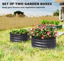 Outsunny Set of 2 Raised Garden Bed Metal Planter Box with Safety Edging, Grey