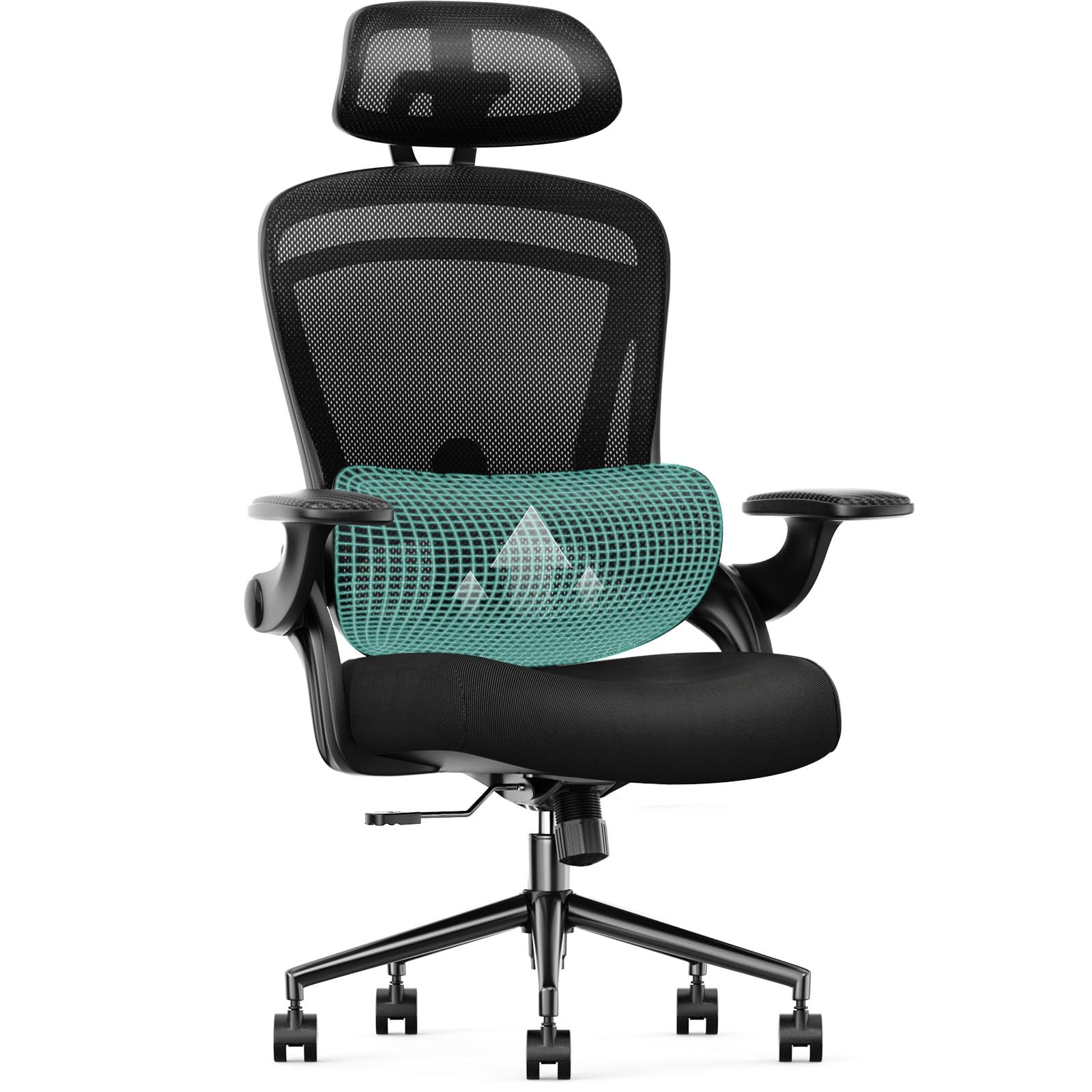 Ergonomic High-Back Mesh Office Chair with 2D Headrest and Adjustable Lumbar Support