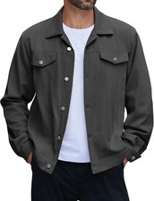 Men's Washed Cotton Denim Jacket Lightweight Trucker Jean Coat Classic Fit