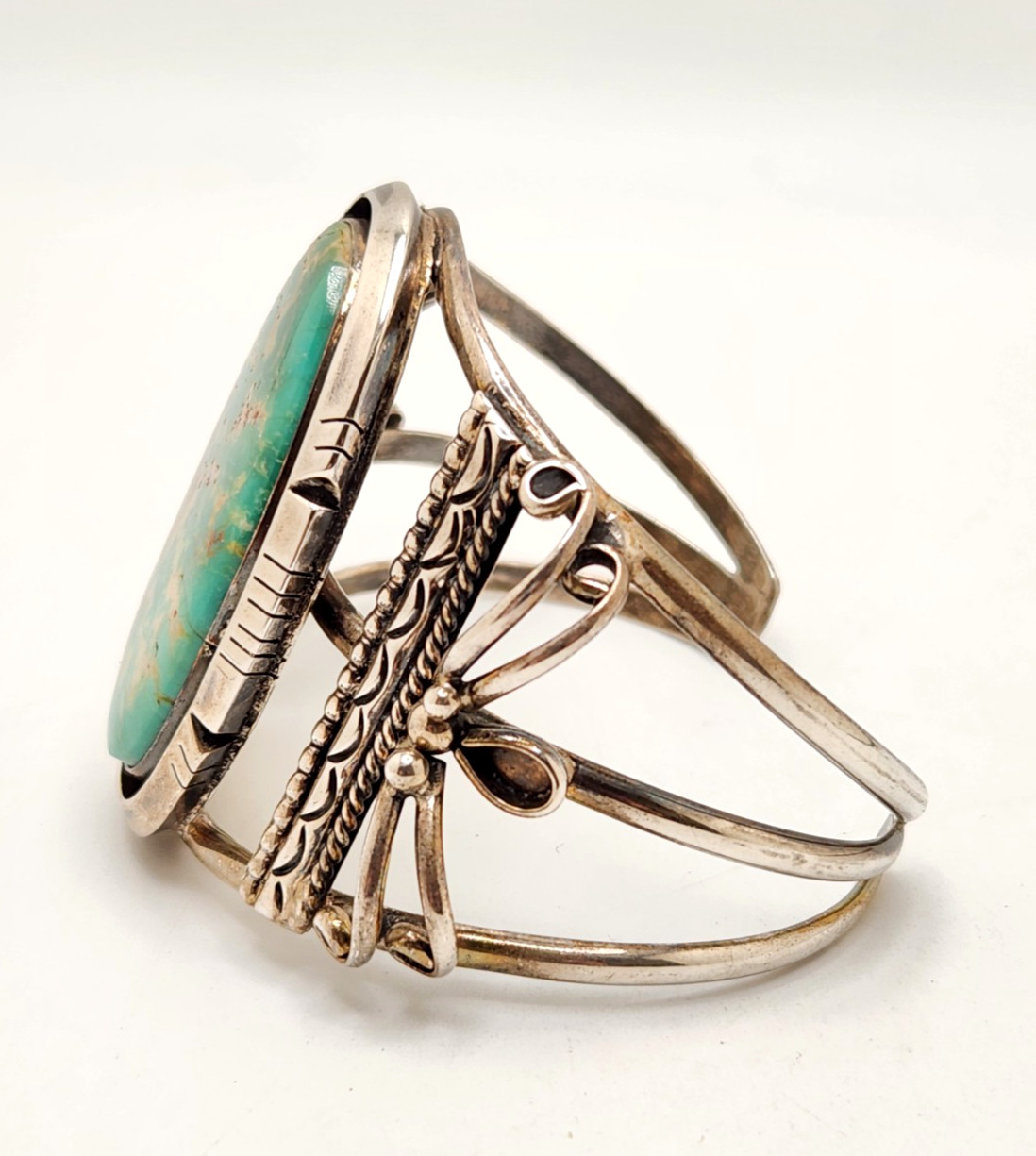 Sterling Silver Split Cuff Turquoise Cabochon Bra… - image 11