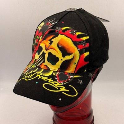 Ed Hardy Curved Brim Skull Chopper Black Adjustable Cap