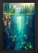 Quadro epico canyon sottomarino e foresta con cornice arte da parete