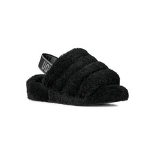 UGG T Fluff Yeah Slide Black Sheepskin Elastic Strap Kids Toddler 12 1098579T