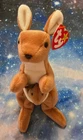 Vintage Plush Ty Beanie Baby Pouch The Kangaroo With Joey 1996 With Tags Retired