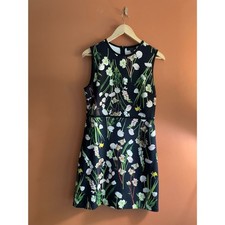 Victoria Beckham romantic English Floral Satin Dress Black Size M