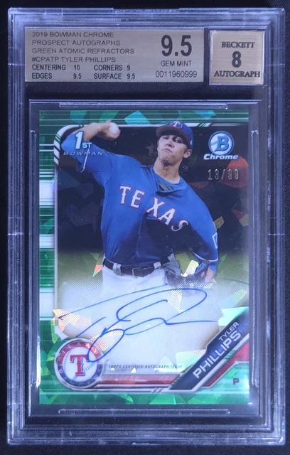 2019 Bowman Chrome Tyler Phillips Auto Green Atomic Refractor /99 BGS 9.5 💎👀
