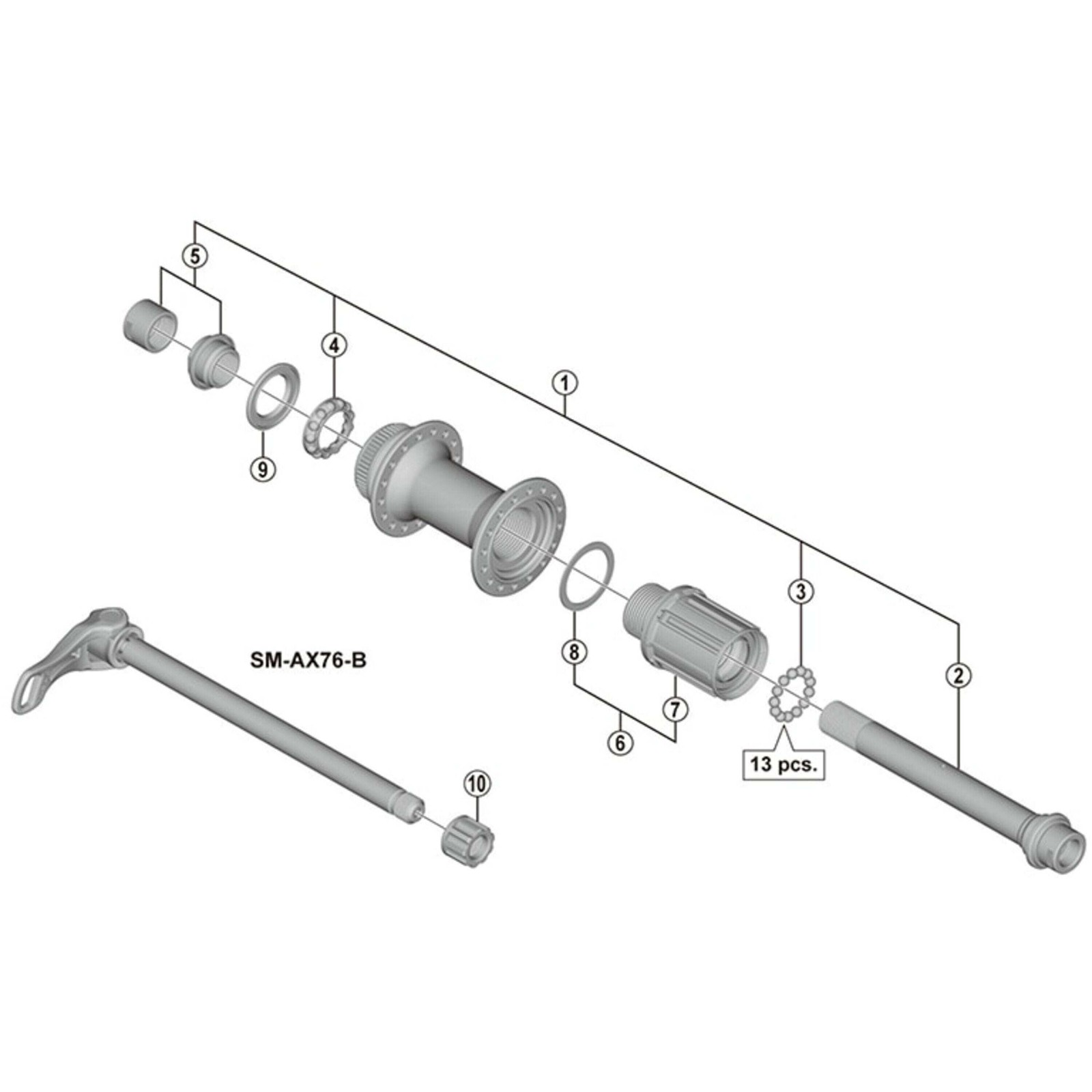 Shimano Spares FH-M8010 hub axle unit