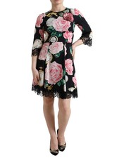Dolce & Gabbana Black Floral Embellished Lace A-line Women's Dress Authentic