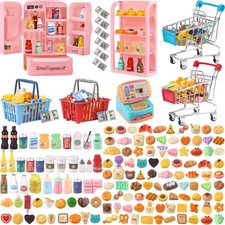 143Pcs Mini Shopping Cart Basket Miniature Food Drink Bottle Toys, Supermarket S