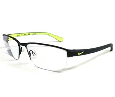 Nike Eyeglasses Frames 8098 015 Black Neon Green Rectangle Half Rim 56-16-140