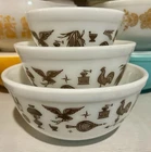 Pyrex Early American Mixing Bowls 401/402/403 White/Brown