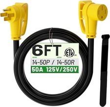 NEMA 14-50P to 14-50R 50 Amp RV/EV Extension Cord 6 FT 6 FT, Yellow
