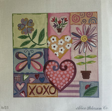 Alice Peterson HandPainted NeedlePoint Canvas 12x 12 Happy Hearts Collage 1603