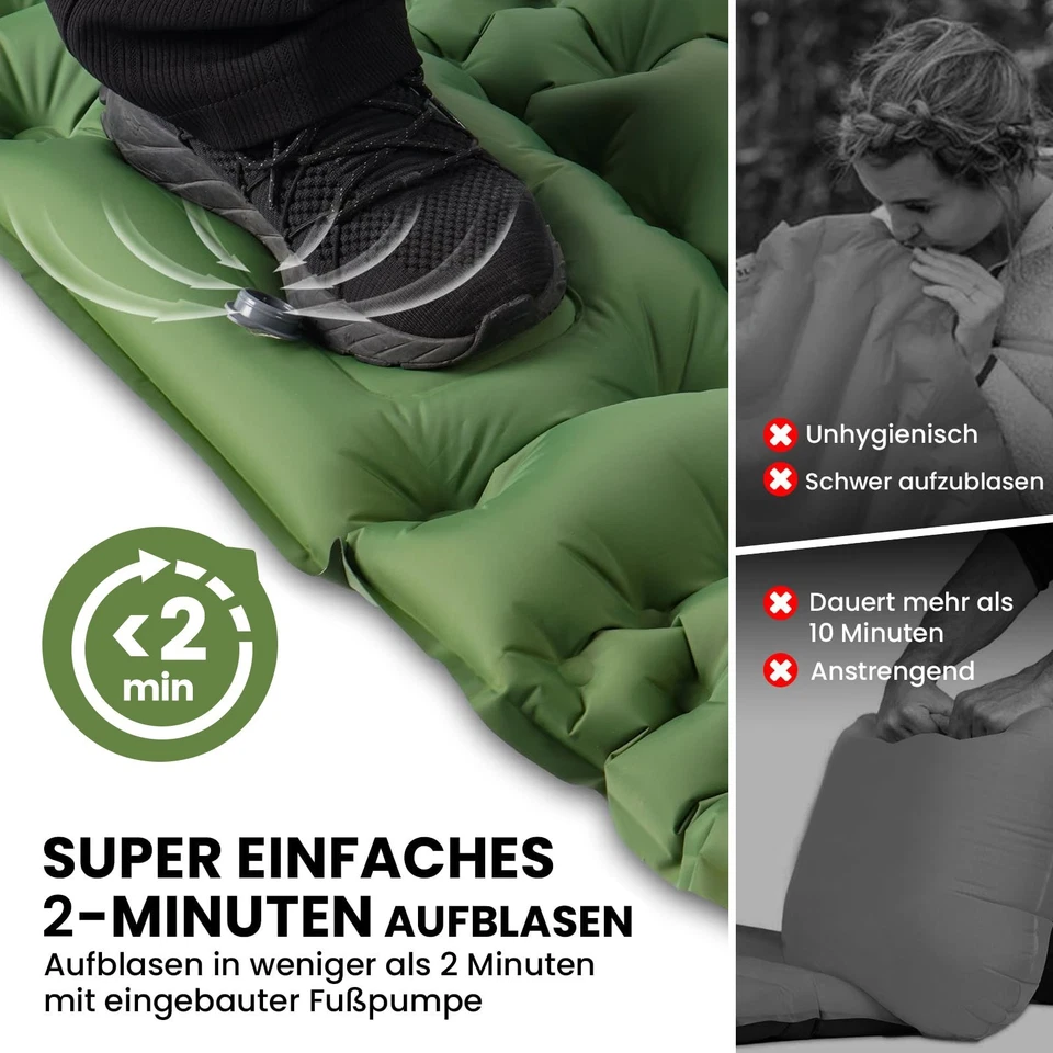 2 Personen Isomatte selbstaufblasend Camping Luftmatratze Matratze Fußpumpe - Bild 3 von 4