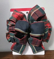 Celebrate It Red/Blue/Green/Yellow/White Plaid Tree Topper Bow 9.5 in x 9in (L)